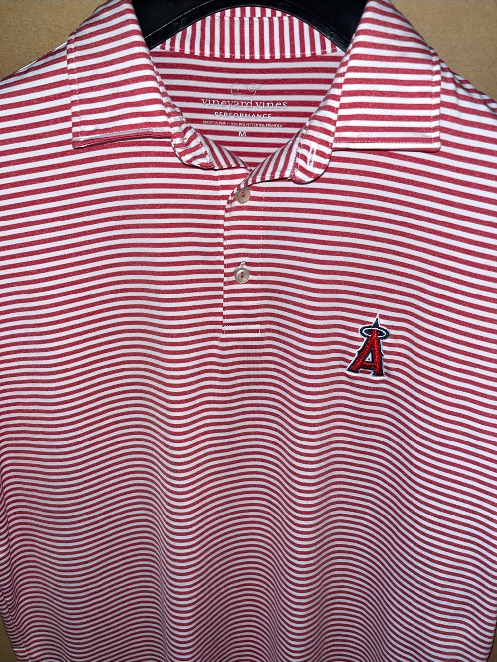 Vineyard Vines Performance Polo California Angels M MLB Baseball Shirt Red Strip